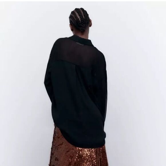 ZARA OVERSIZED RHINESTONE BUTTON SHIRT - Picture 3 of 5